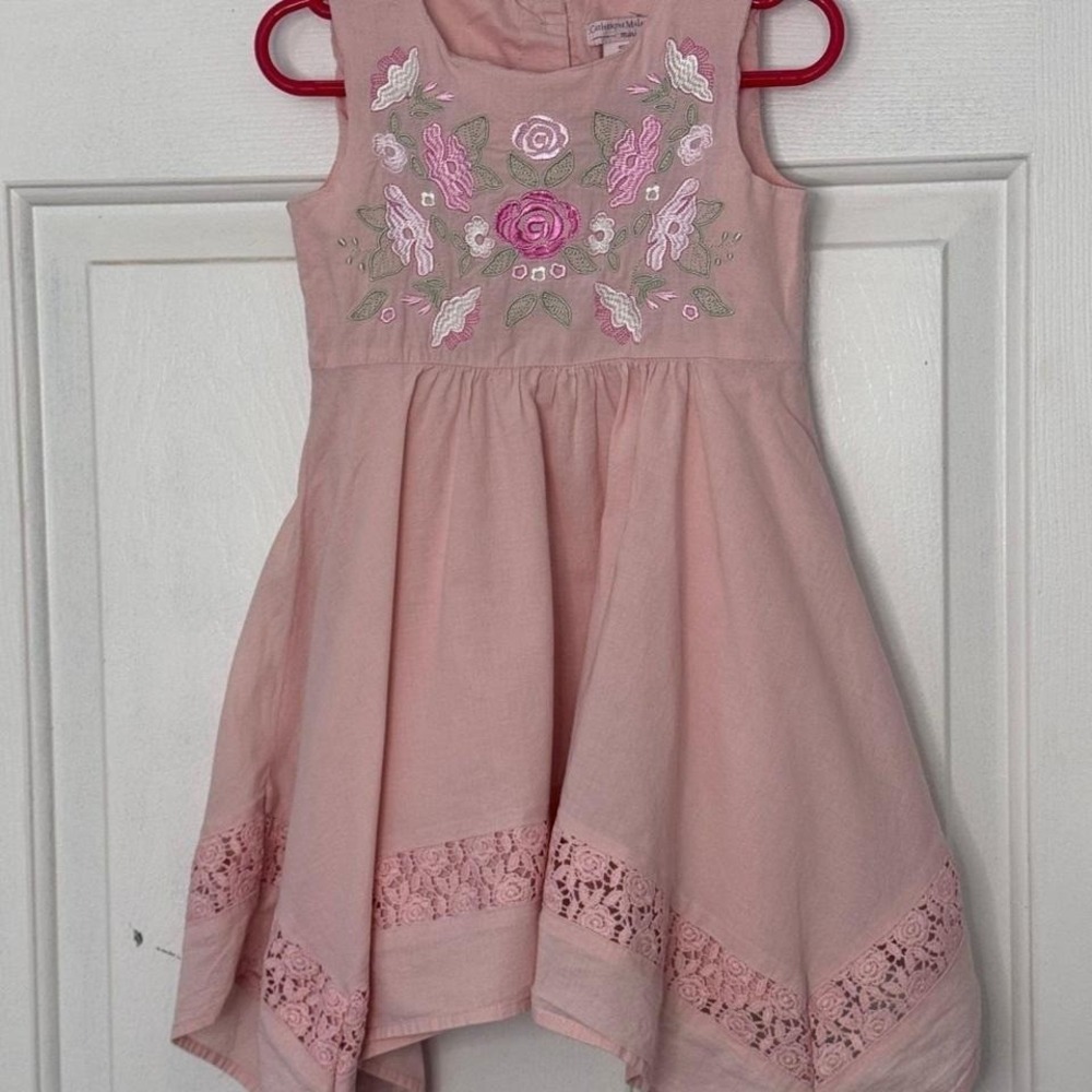 Catherine Malandrino Girls 5 Light Pink Floral Embroidered Ruffle Hem Dress